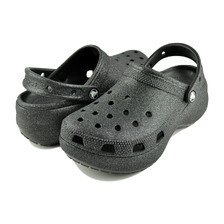 crocs CLASSIC PLATFORM GLITTER CLOG W BLACK 207241-001画像