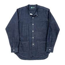 Workers Band Collar Shirt Indigo Cotton Linen画像