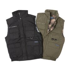 RENEGADE sportswear Multiple Pocket Water Resistant Poplin Shell Polar Fleece Lined Padded Utility Vest画像