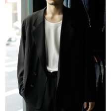 INTERIM WOOL CREPE SABLE VOILE DEADSTOCK FABRIC PIPING DOUBLE JACKET IT26S017画像