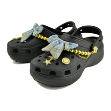crocs CLASSIC PLATFORM DENIM GLITZ CLOG BLACK 213114-001画像