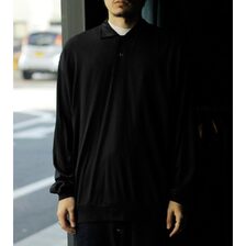 INTERIM SILK COTTON JERSEY DEADSTOCK FABRIC HYPER BIG LONG POLO SHIRT IT26S197画像