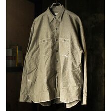 INTERIM MILK PAINT VINTAGE WASH BLACK SHUTTLE CHAMBRAY HYPER BIG US NAVY WORK SHIRT TYPE2 IT26S127画像