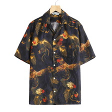 NIPOALOHA SILK SHORT SLEEVE ALOHA SHIRT〈COCK FIGHTING/ BLACK BLUE〉 N26-SSH02画像