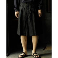 INTERIM HIGH COUNT LINEN CLOTH 2TUCK BUTTON SHORTS IT26S193画像