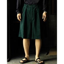 INTERIM WIDE COTTON SUMMER CORDUROY DEADSTOCK FABRIC 2 TUCK BUTTON SHORTS IT26S191画像