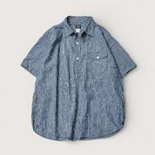POST OVERALLS #3213S-SC NAVY CUT S/S : stripe chambray indigo画像