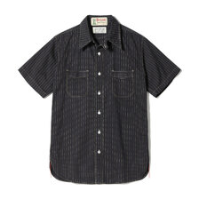 SUGAR CANE Lot No. SC39702 / FICTION ROMANCE 8.5oz. BLACK WABASH STRIPE WORK SHIRT (SHORT SLEEVE)画像