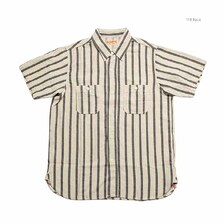 SUGAR CANE COTTON LINEN DOBBY HERRINGBONE STRIP S/S WORK SHIRT SC39727画像