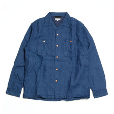 BURGUS PLUS Indigo Open Collar Linen Shirt Long Sleeve BP26502画像