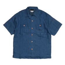 BURGUS PLUS Indigo Open Collar Linen Shirt Short Sleeve BP26504画像