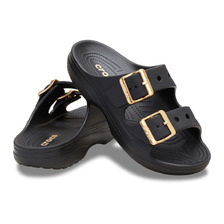 crocs SATURDAY METALLIC BUCKLE SANDAL W ESPRESSO/GOLD 213316-23Q画像