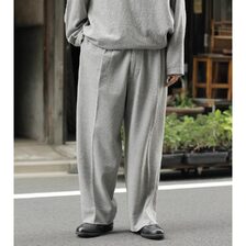 NONNOTTE Super 120's Air Inlay Melton Elastic In-Tuck Wide Tapered Trousers N-26A-050画像