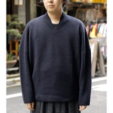 NONNOTTE High Count Wool Yak Smooth Knit Draping Shawl Collar V Oversized Pullover N-26A-005画像