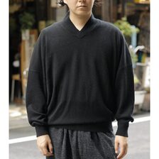 NONNOTTE Pure Cashmere Knit Draping Shawl Collar V Pullover N-26A-103画像