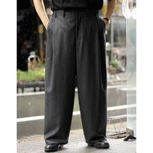 NONNOTTE Super 120's Shadow Herringbone Draping Crotch Box Pleats One-Tuck Trousers N-26A-016画像