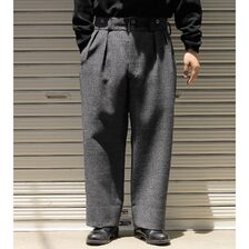 INTERIM MELANGE WOOL DOUBLE FACE DEADSTOCK FABRIC "BOURGERON" FRENCH WORK TROUSER IT26A097画像