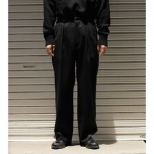 INTERIM SUPER 120'S LIGHT WOOL FRANO WITH LEATHER PIPING 2-TUCK STRAIGHT SLACKS IT26A089画像
