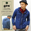 grn インディゴ裏毛リブ使い長袖ジップアップパーカー GRN113171E画像