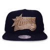 Mitchell & Ness Philadelphia 76ers MELTON PROPER SNAPBACK BLACKxBROWN LVMNPPS041画像
