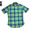 IKE BEHAR #MF1301SB S/S B.D. MADRAS SHIRTS blue x green画像