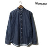 Workers Round Cutaway Shirt 4 oz Indigo Denim Washed画像