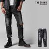 CRIMIE BORN AGAINST STRETCH BLACK GARAGE USED CROPPED JEANS CRA1-BA1B-PT02画像