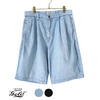GOLD RESYCLED WASTE SUVIN COTTON YARN 11oz. DENIM WIDE SHORTS 22A-GL52276H画像