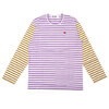PLAY COMME des GARCONS MENS Small Red Heart Striped L/S T-Shirt PURPLExOLIVE画像