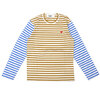 PLAY COMME des GARCONS MENS Small Red Heart Striped L/S T-Shirt OLIVExBLUE画像