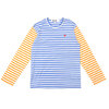 PLAY COMME des GARCONS MENS Small Red Heart Striped L/S T-Shirt BLUExYELLOW画像
