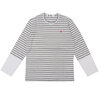 PLAY COMME des GARCONS MENS Small Red Heart Striped L/S T-Shirt GRAYxWHITE画像