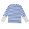 PLAY COMME des GARCONS MENS Small Red Heart Striped L/S T-Shirt BLUExWHITE画像