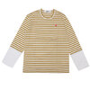 PLAY COMME des GARCONS MENS Small Red Heart Striped L/S T-Shirt OLIVExWHITE画像