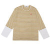PLAY COMME des GARCONS MENS Small Red Heart Striped L/S T-Shirt OLIVExWHITE画像