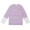 PLAY COMME des GARCONS MENS Small Red Heart Striped L/S T-Shirt PURPLExWHITE画像