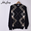 John Laing Argyle Crew Neck Sweater 100% Pure Cashmere NAVYNAVY画像