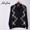 John Laing Argyle V neck Cardigan 100% Pure Cashmere NAVY画像