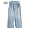 GOLD RECYCLED WASTE SUVIN COTTON YARN 11.5oz. DENIM 5POCKET WIDE PANTS DAMAGED MODEL 23A-GL42353H画像