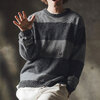GLIMCLAP Mid-gauge crewneck border sweater-Distressed for a vintage look- 19-026-GLA-CF画像