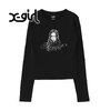 X-girl RHINESTONE LOGO AND FACE L/S COMPACT TOP 105261011006画像