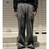 INTERIM INDIA WOOL CLASSIC HERRINGBONE WITH LEATHER PIPING 2-TUCK STRAIGHT SLACKS IT26A083画像